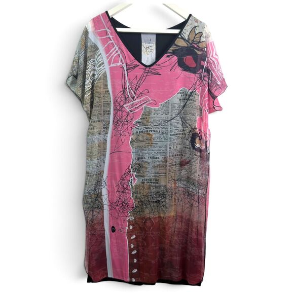 Volt Dresses & Skirts - artsy abstract print mesh tunic top v-neck black tank slip size 2 by volt design